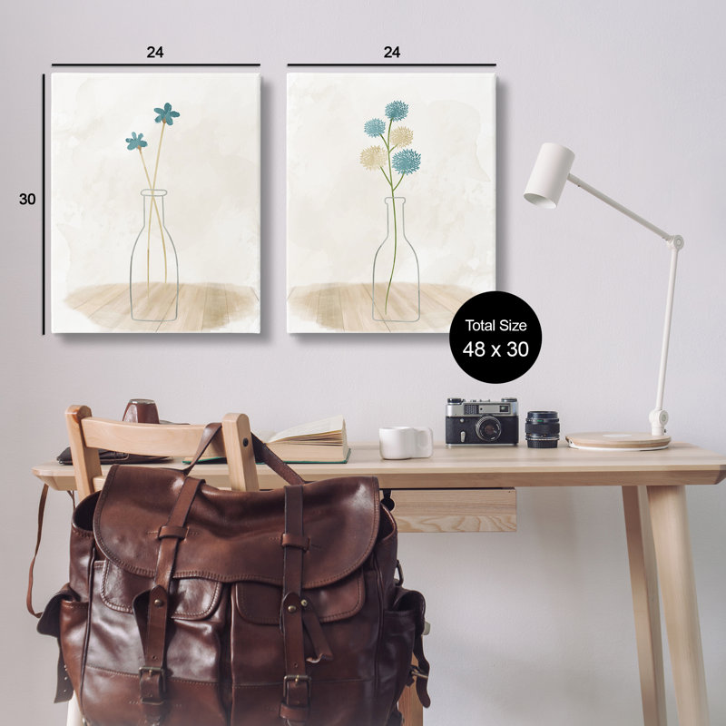 "Simple Flower Sprigs Clear Vase", ensemble de 2 toiles d'art par Kim Allen, H 30 po x l 24 po