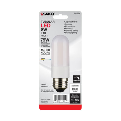 8 Watt (60 Watt Equivalent) T10 LED Dimmable Light Bulb E26/Medium (Standard) Base