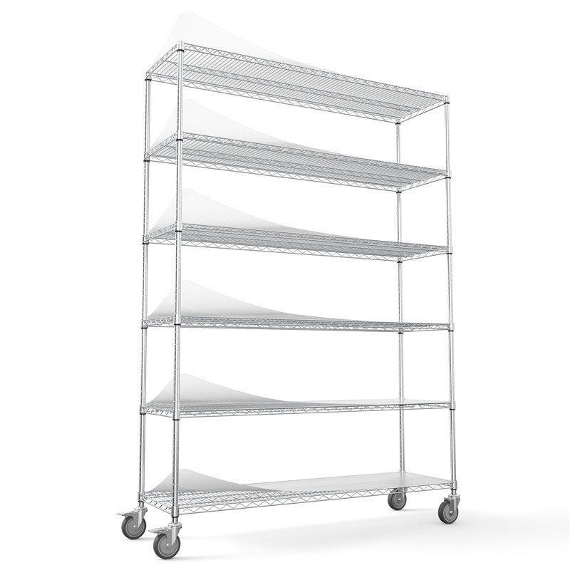 Étagère en fil métallique à 6 niveaux, 6 000 lb de rangement NSF à hauteur réglable pour le garage en métal avec roulettes