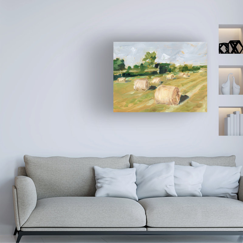 Hay Field II par Ethan Harper - peinture sur toile tendue, H 14 po x l 19 po x P 2 po