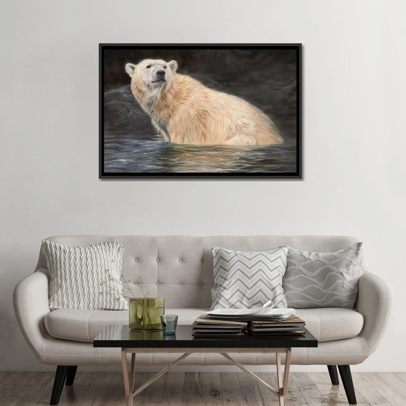 «Polar Bear», reproduction d'impression sur toile, H 18 po x l 26 po x P 1,5 po, Toile avec cadre noir, Pas de tapis