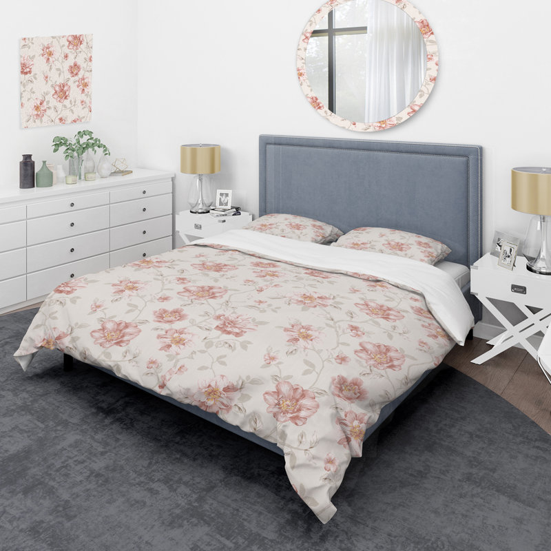 Fleurs crème - Ensemble de housse de couette Cabin & Lodge, Housse de couette simple + 1 taie décorative stan