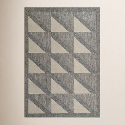 Trula Gray Beige Geometric Outdoor Rug