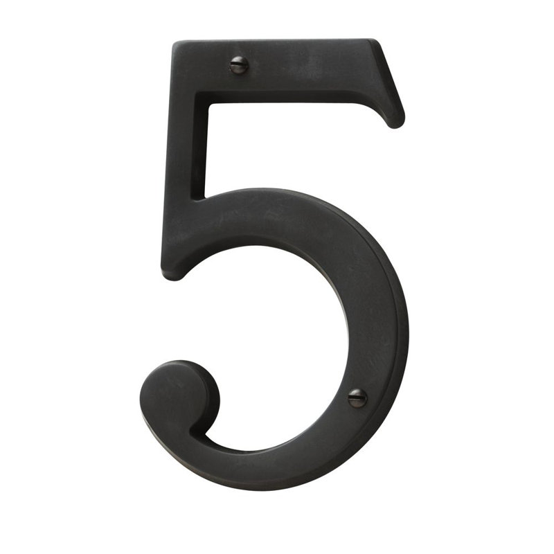 4.75" H Brass House Number, 5, Bronze Black