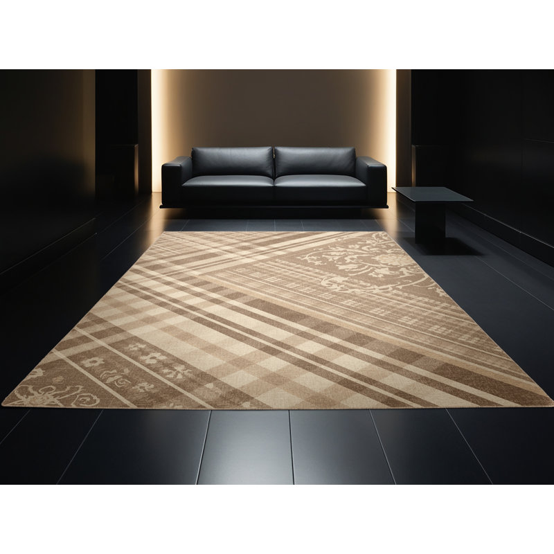 Tapis moelleux doux et moelleux en damas beige classique Cortland, 7x10