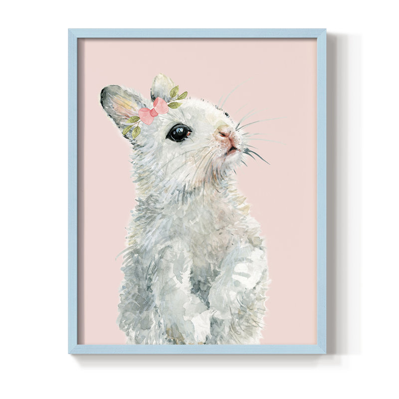 Lapin habillé, reproduction encadrée - bois massif, Bleu, H 15 po x l 12 po