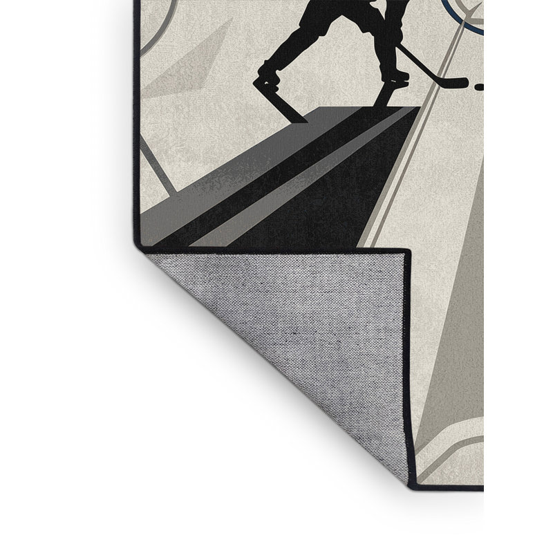 Machine Washable Aguilar Ice Hockey Faceoff Modern & Contemporary Geometric Rug in Beige – Black Binding, 8x12