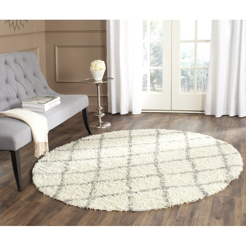 Tapis ivoire à motif géométrique Simuel, Rond 6 pi