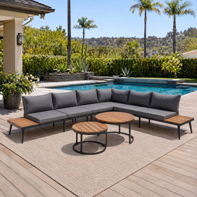 Ensemble de conversation élégant pour le jardin - Canapé modulaire d'extérieur avec tables gigognes rondes