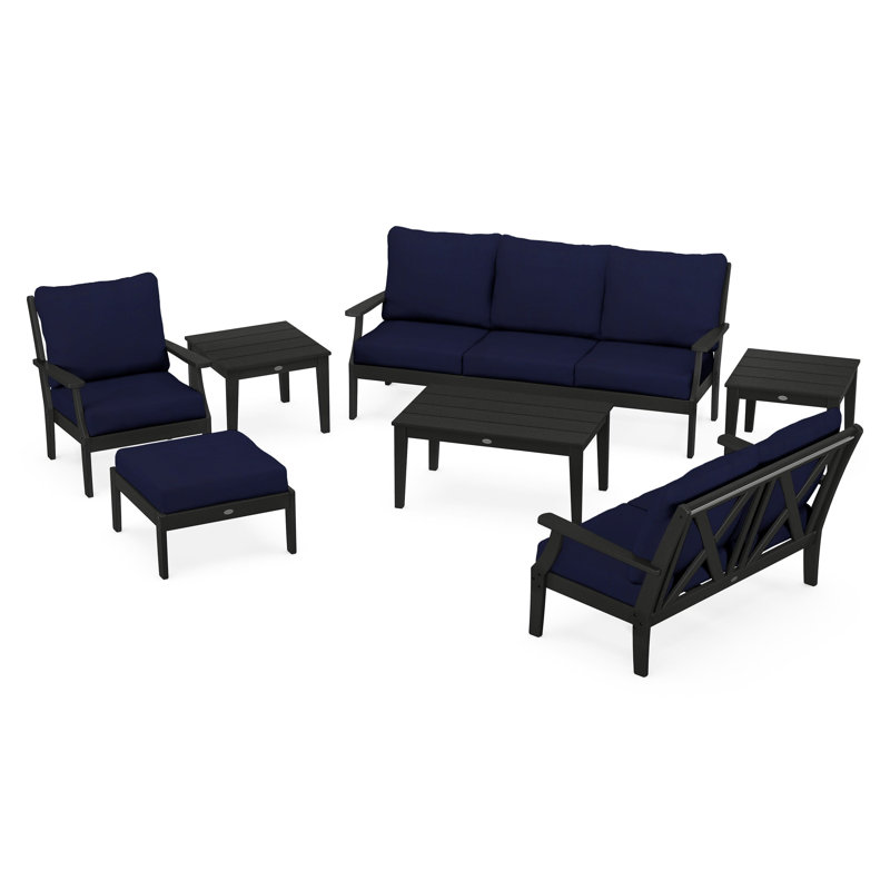 Braxton 7-Piece Deep Seating Set, Black, Navy