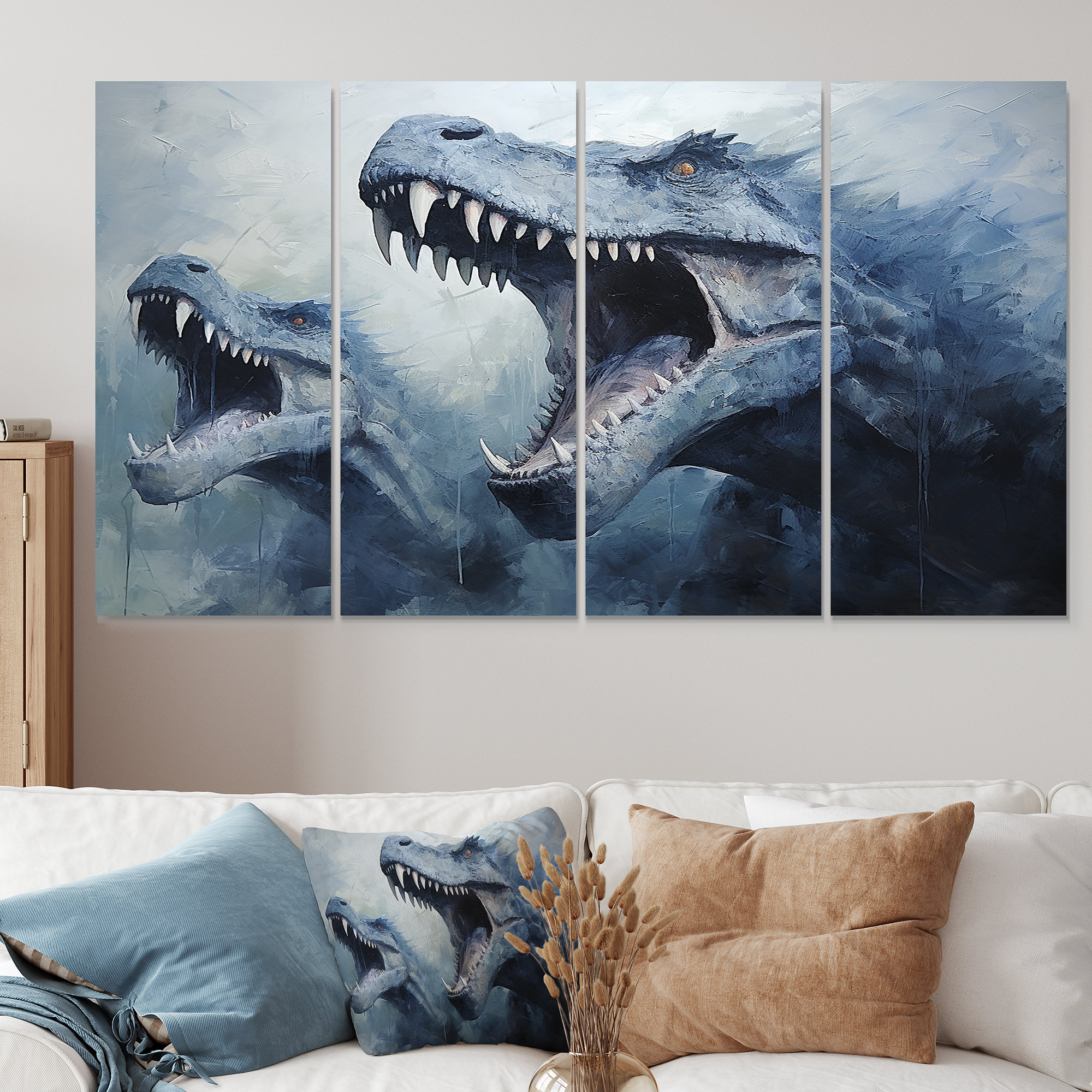 Trinx Ancient Dinosaur Blue And Grey II - Dinosaur 4 Piece Wall Art For ...