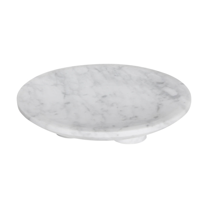 Orren Ellis 16 po Diamètre de l'assiette ronde en marbre blanc naturel avec support