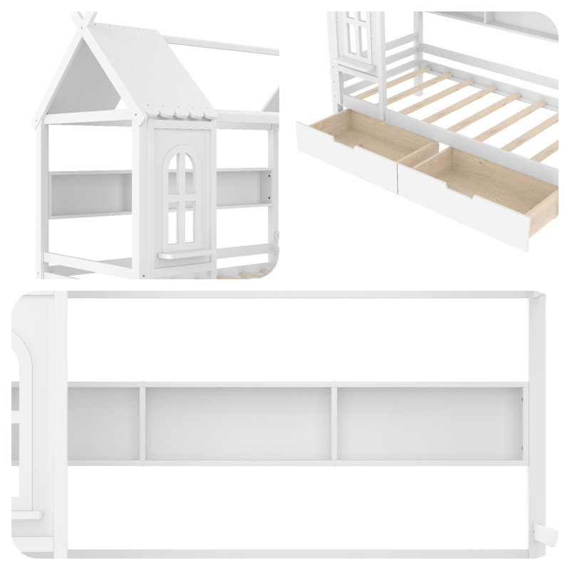 Cadre de lit charmante pour lit simple pour enfants avec tiroirs et tablettes de rangement - Inspirer l'imagination, aucun sommier nécessaire