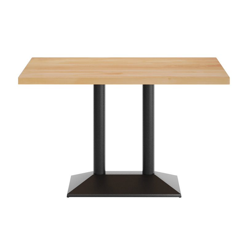 48"L x 30"W Solid Wood Tabletop w/ 27" x 15" Two-Column Dining Height Table Base, Natural Wood, Black