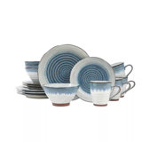 Sango Talia 16-Piece Casual Blue Stoneware Dinnerware Set - Service For 4, Blue/White