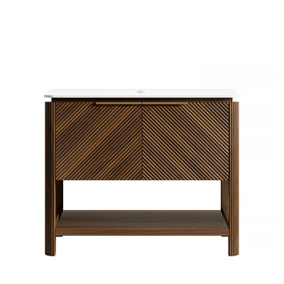 Canal 36" Freestanding Bathroom Vanity Base with Sintered Stone Countertop, 2 Doors & Open Shelf