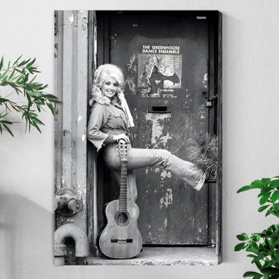 Canvas Wall Art - Dolly Parton with Guitar on the Porch, Vintage Country Portrait for Living Room and Bedroom
