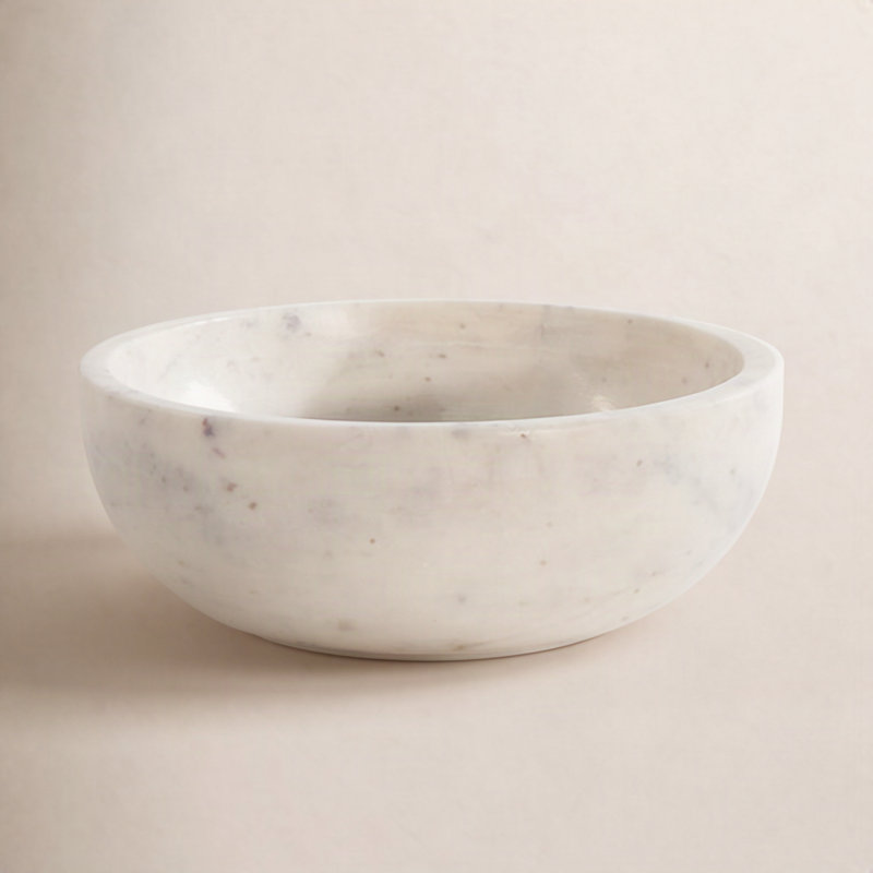 Simple Marble Decorative Bowl, 3" H x 8" W x 8" D, White