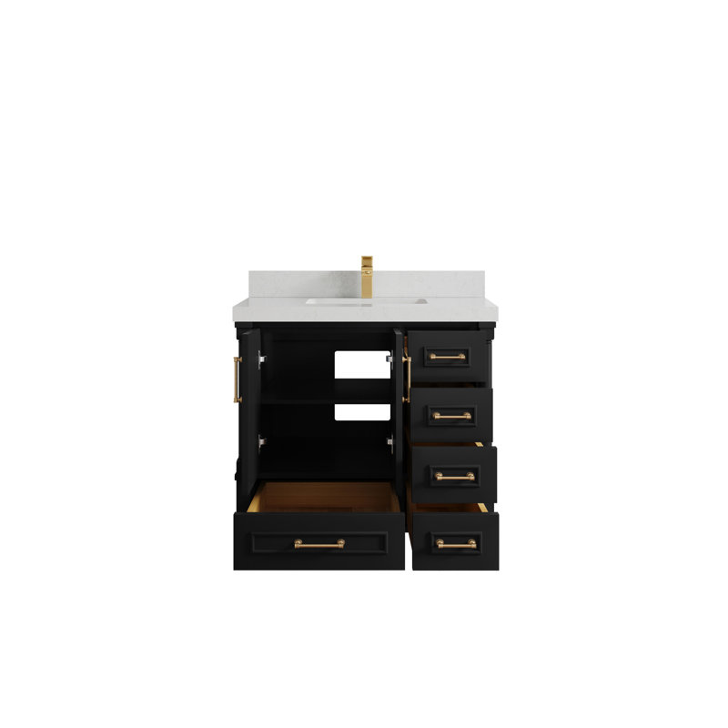 36'' Single Bathroom Vanity with Quartz Top, Black, Carrara Quartz