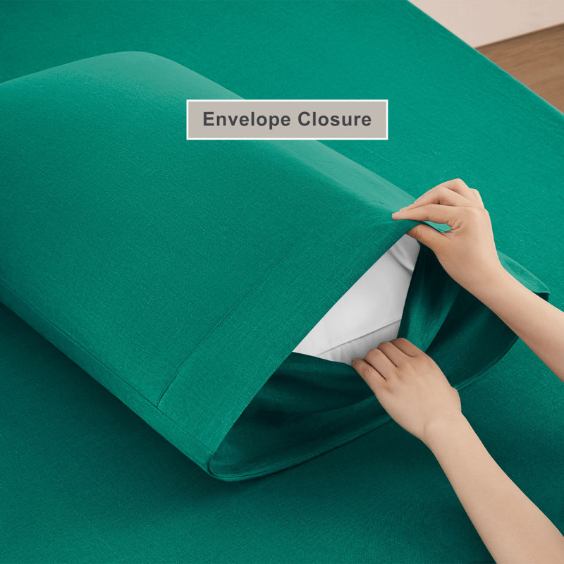 TOSMO Pure Linen Sheets, Queen Sheet Set with 2 Pillowcases, Teal