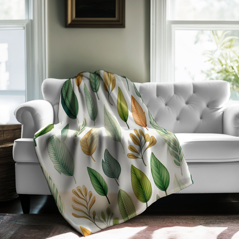 Feuilles vertes - couverture sherpa de qualité supérieure 1 pièce, Grand lit