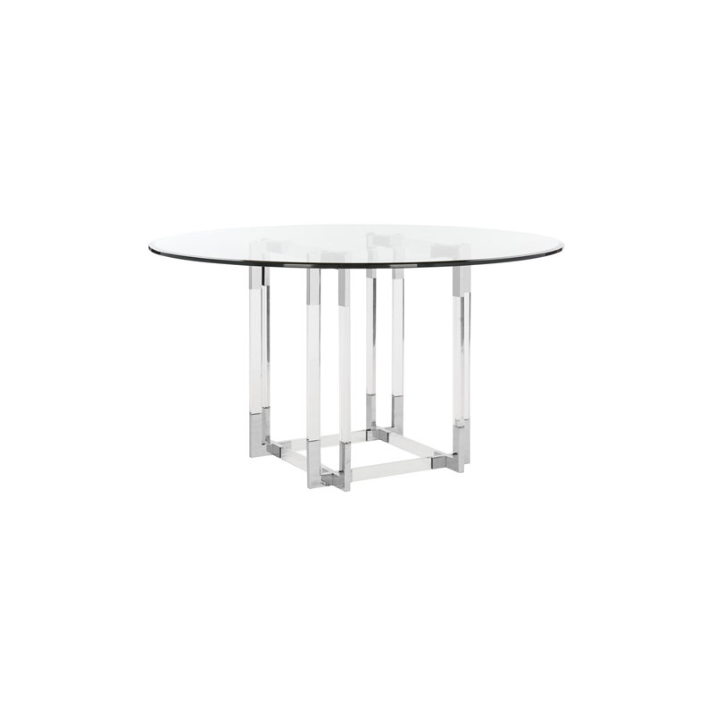 Round Glass Dining Table, Silver, 30" H x 54" L x 54" W