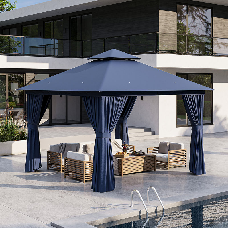10 Ft. W X 10 Ft. D Outdoor Gazebo With Double Roof, Spacious Canopy With Netting & Curtains, Perfect For Patio, Lawn & Backyard