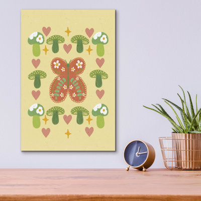 Art mural en verre acrylique 12 po x 16 po Epic Art «Oil Pastel Butterfly Mushroom» par Club Daydream