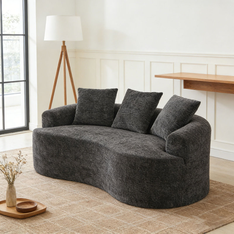 Petit canapé en chenille avec 3 coussins, Noir