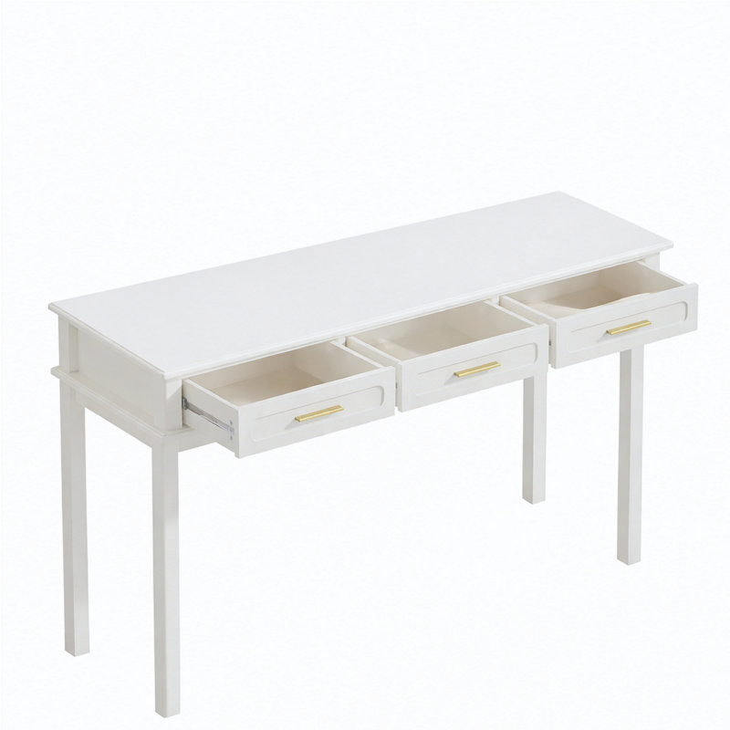 Cream White Vanity Desk with 3 Drawers, Modern Makeup Table or Writing Desk, Multipurpose Dressing Table for Bedroom, No Mirror Included