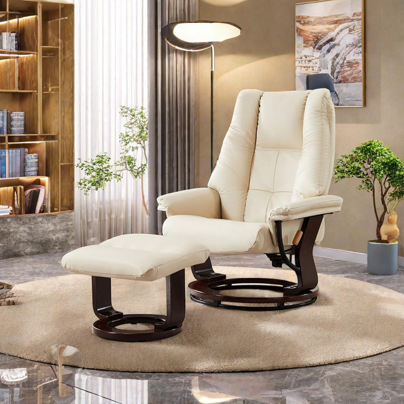 Fauteuil inclinable pivotant rembourré Nouchee, Crème, Brun