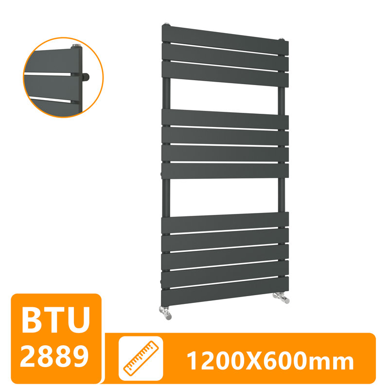 Noella Anthracite Flat Panel Towel Rail Designer Radiator, 120cm H x 60cm W x 6.2cm D