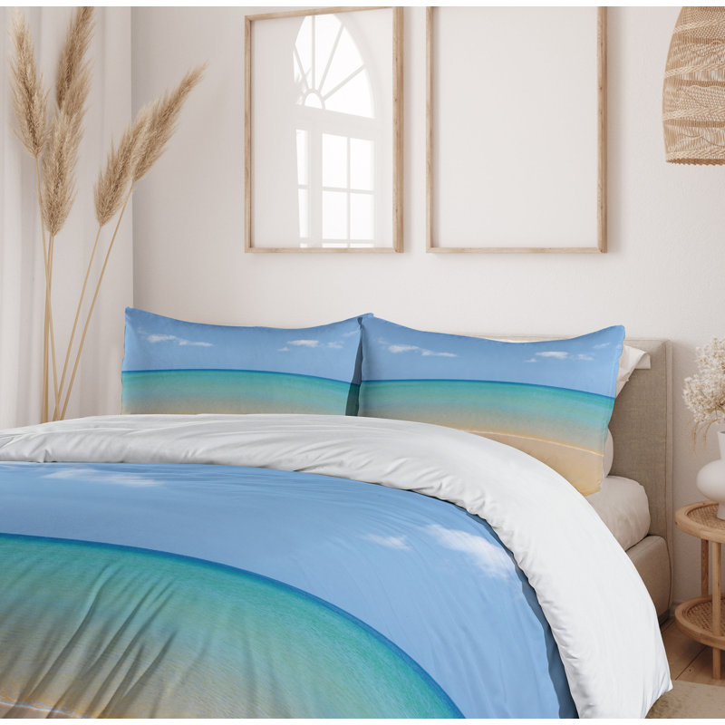 Coastal Polyester Duvet Cover, Queen Duvet Cover + 2 Standard Shams, Ocean 1