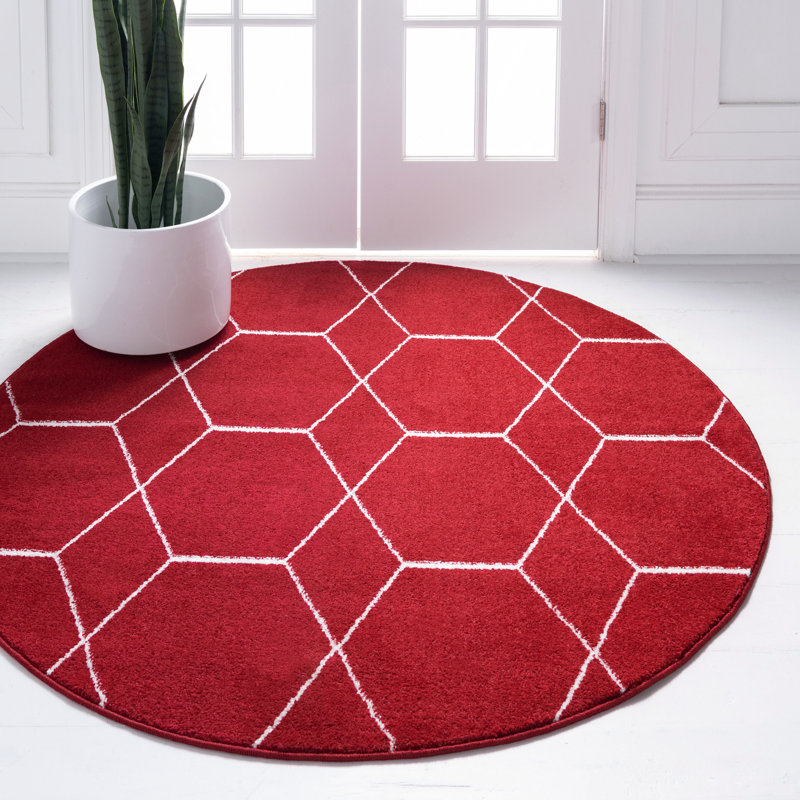 Tapis géométrique Debrodie, Red, Rond 5 pi 1 po