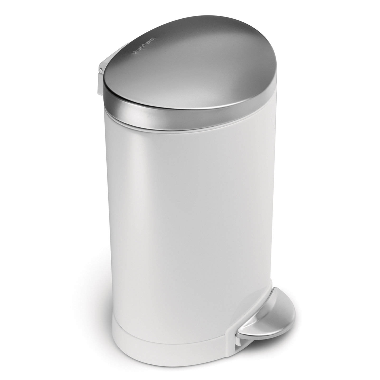 Simplehuman 6 Liter / 1.6 Gallon Semi-Round Bathroom Step Trash Can, White Steel