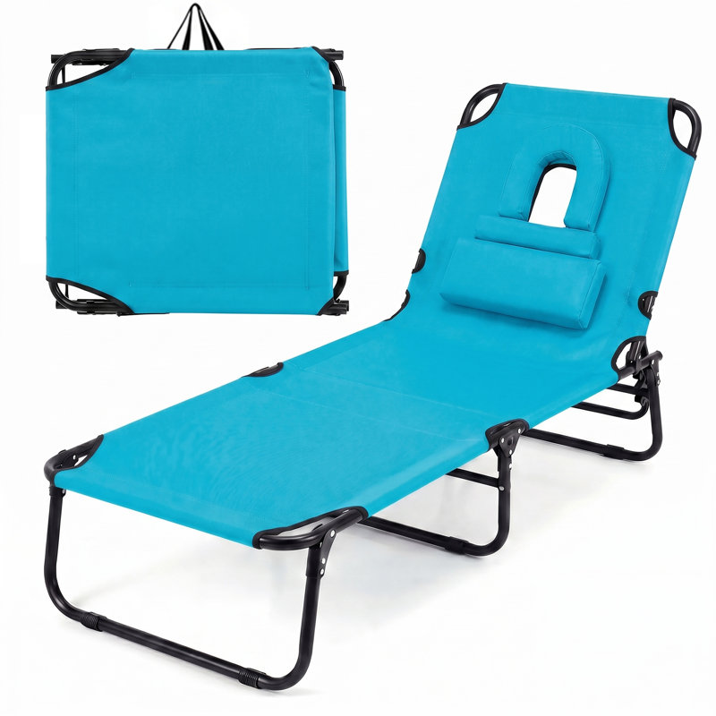 Averyanna Outdoor Metal Chaise Lounge, Light Blue