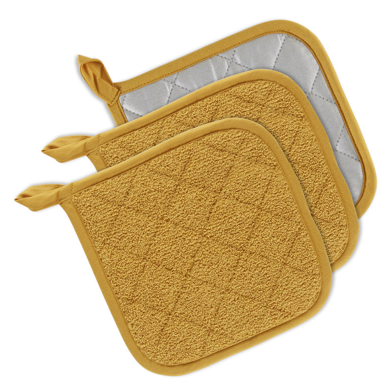 Design Imports Terrycloth Potholder Set, Honey Gold