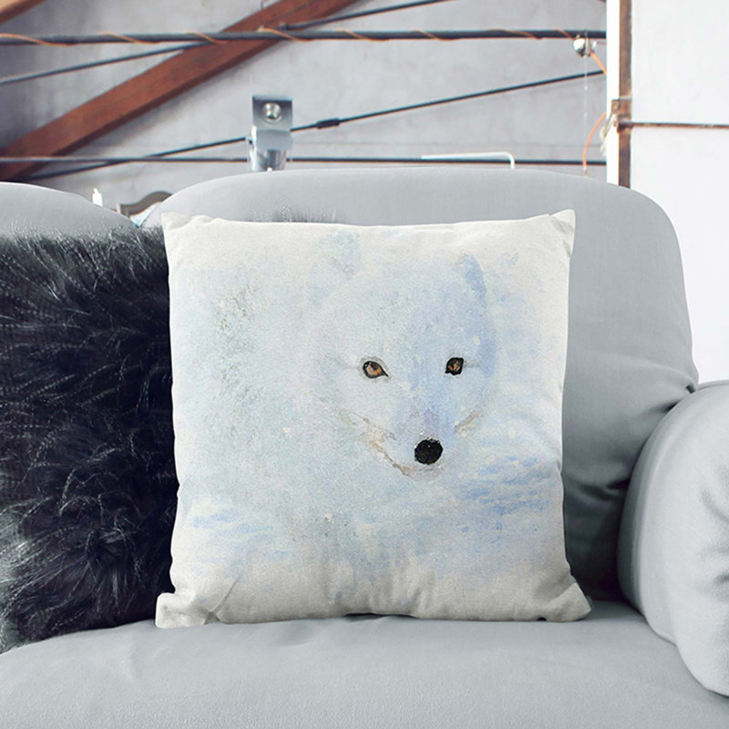 Winter Fox Cushion with Filling, Stone, 40cm H x 40cm W x 15cm D