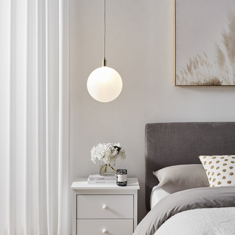 Anjelyna Frosted Globe Pendant Light - Classy Drop light, Gold Accents, Modern Design
