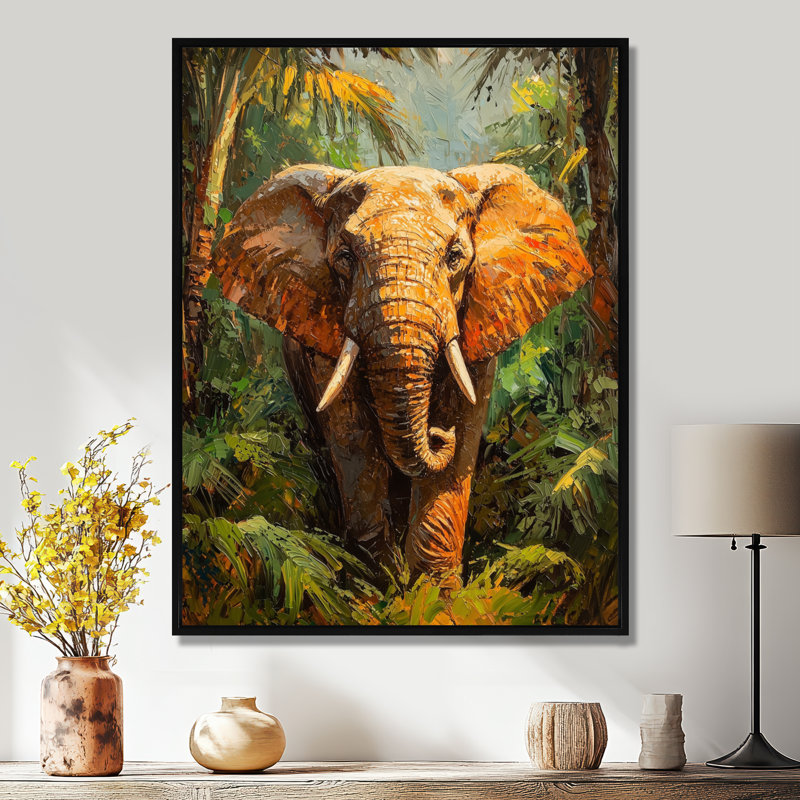 «Hartsell Elephant In The Tropical Rainforest», art sur toile éléphant, H 20 po x l 12 po, Noir