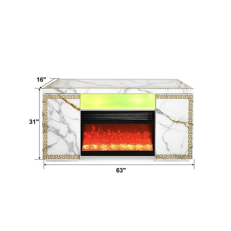 VERSA TV STAND with Fireplace, White