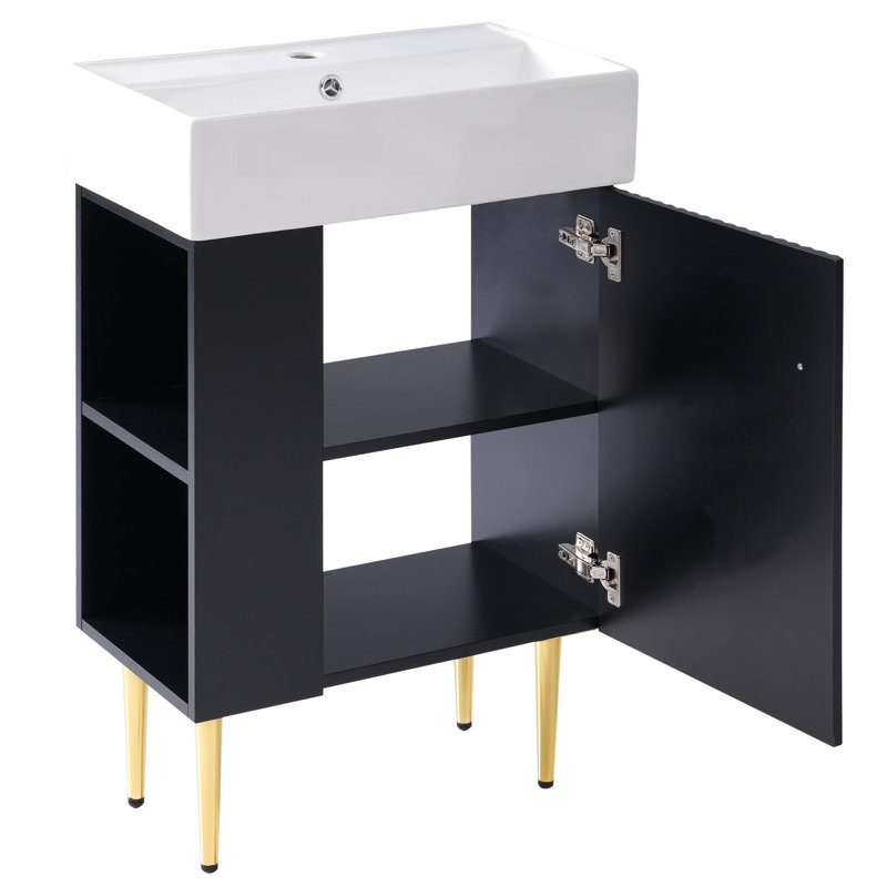 21.6" Black Bathroom Vanity Combo - Single Ceramic Sink With Left Side Storage Cabinet