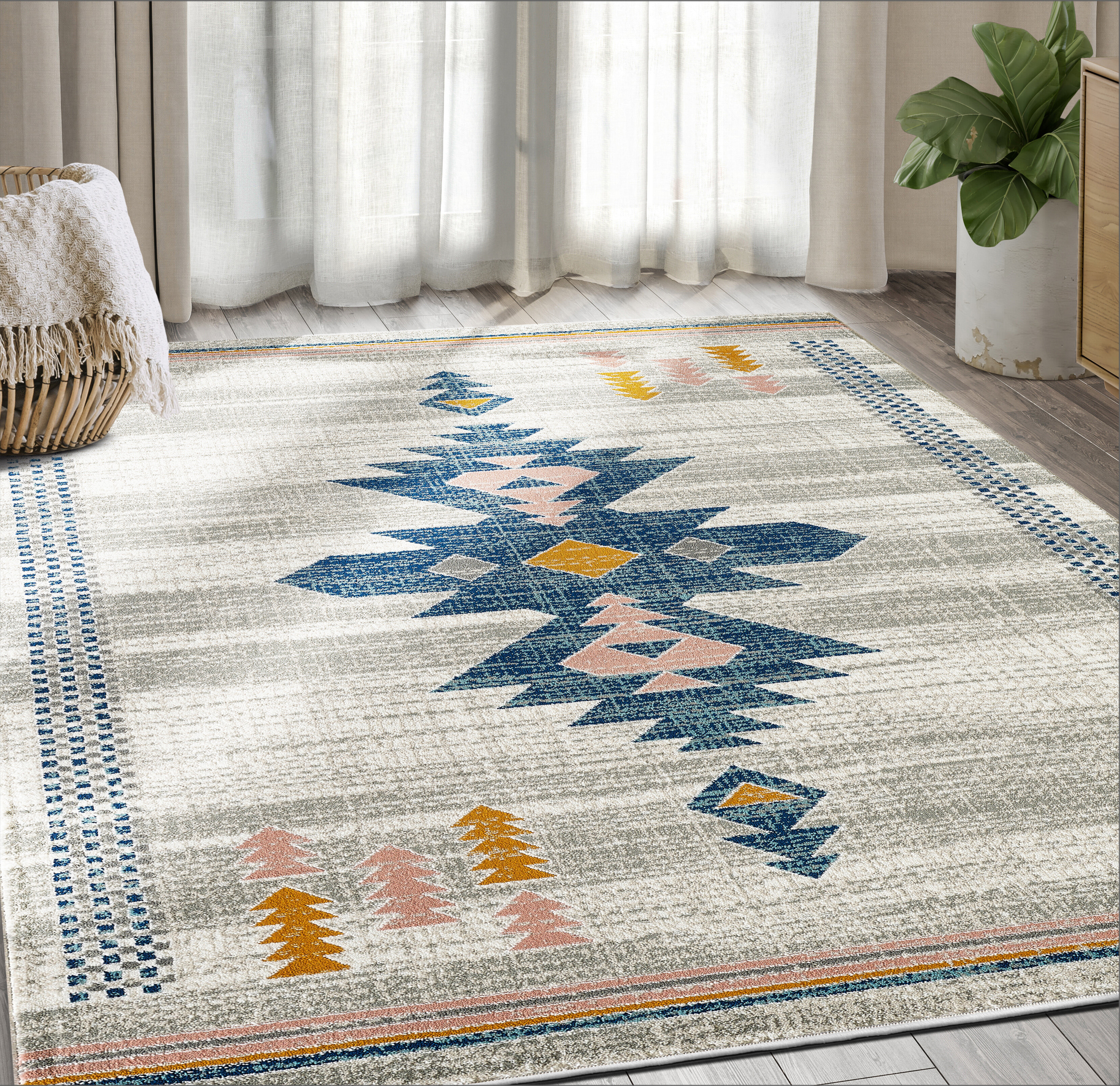 Rustic Cross Blue Southwestern Rug - 3 x 4