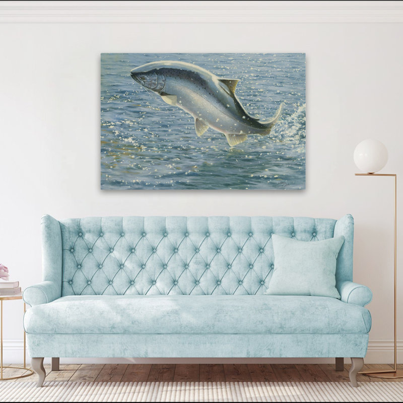 Salmon - Blue Blue Gray Brown Fish Art, 40" H x 60" W