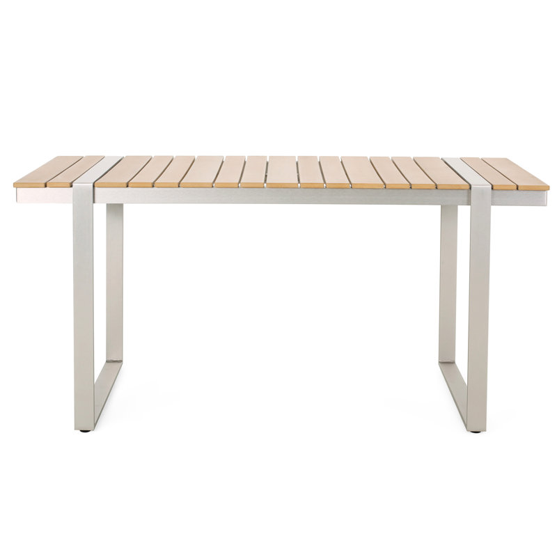Table de salle à manger en faux bois à lattes en aluminium - Rehaussez votre expérience extérieure et ajoutez du charme à votre espace