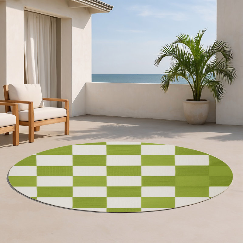 Tapis d'intérieur et d'extérieur à carreaux beige, Rond 5 pi