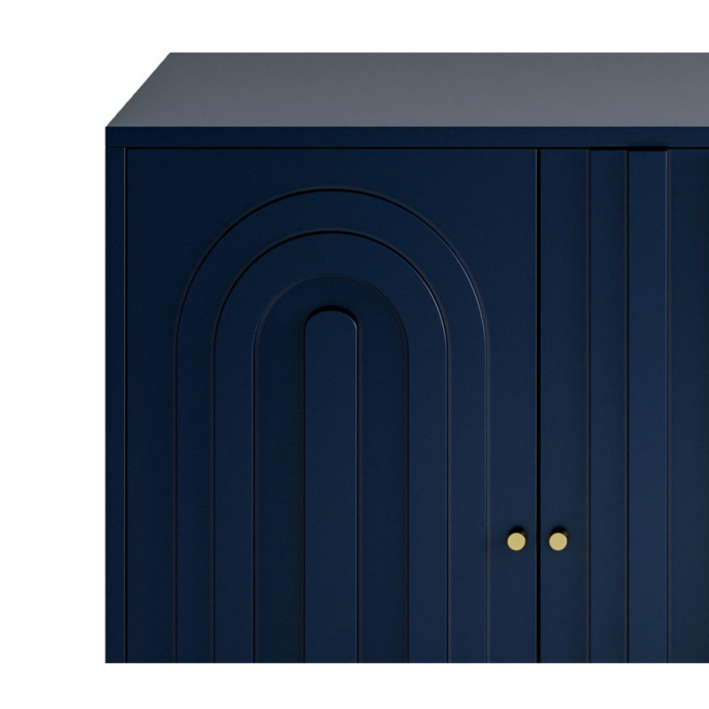 Armoire laquée bleue à 4 portes pour entrée et cuisine Carvajal. Tablettes réglables, modernes en bleu. Pour la salle à manger, le bureau. Fabrication stable