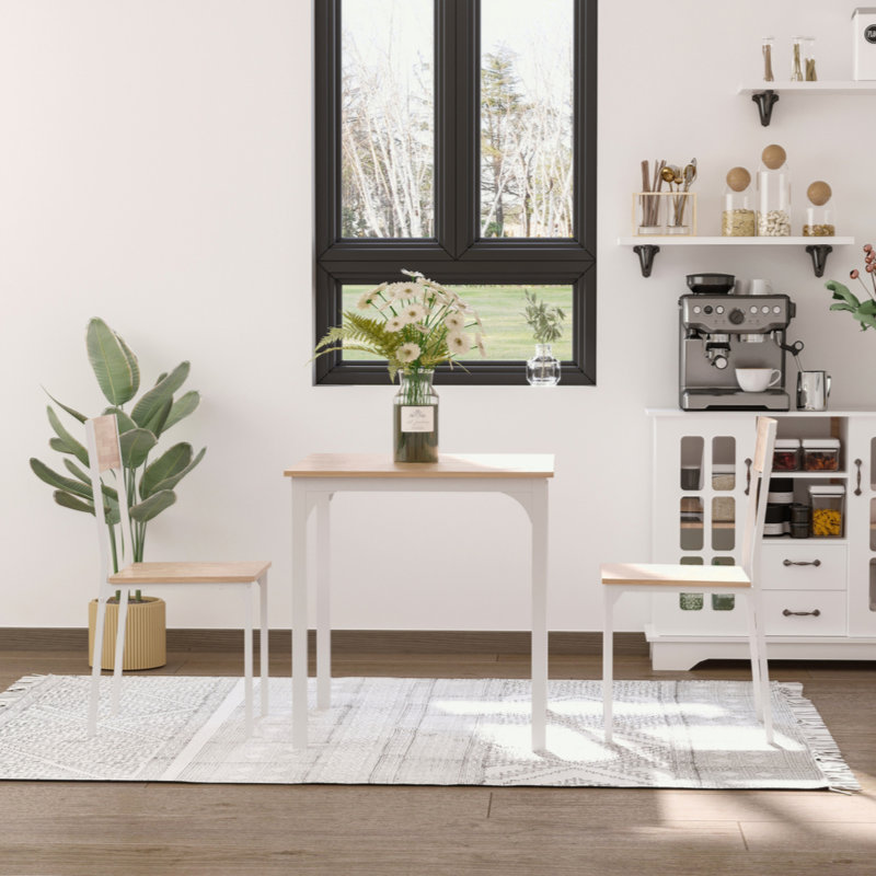 Compact White and Light Brown Wooden Dining Set with Metal Frame