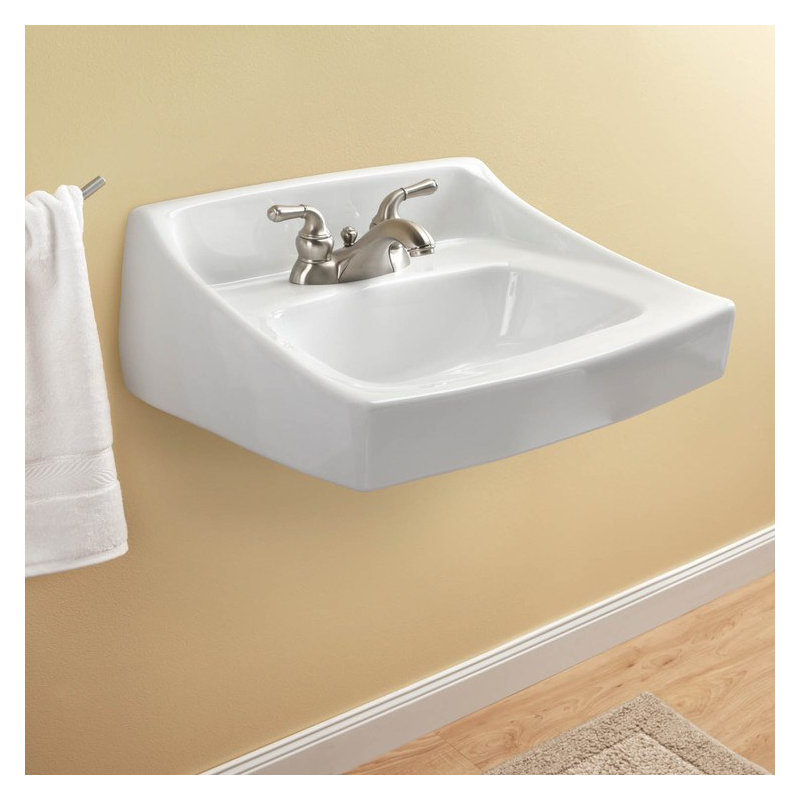 Commercial Vitreous China Rectangular Bathroom Sink with Overflow, 4" Centers, Cotton