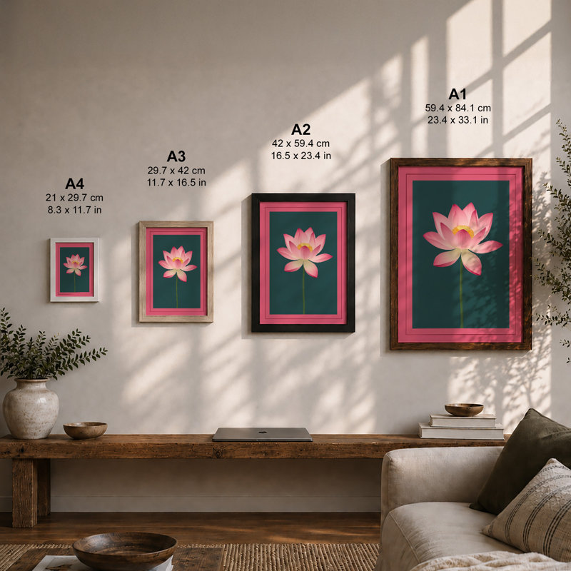 Lotus Bloom Botanical - Framed Print, Black, A4 - 29.7 x 21.0 cm